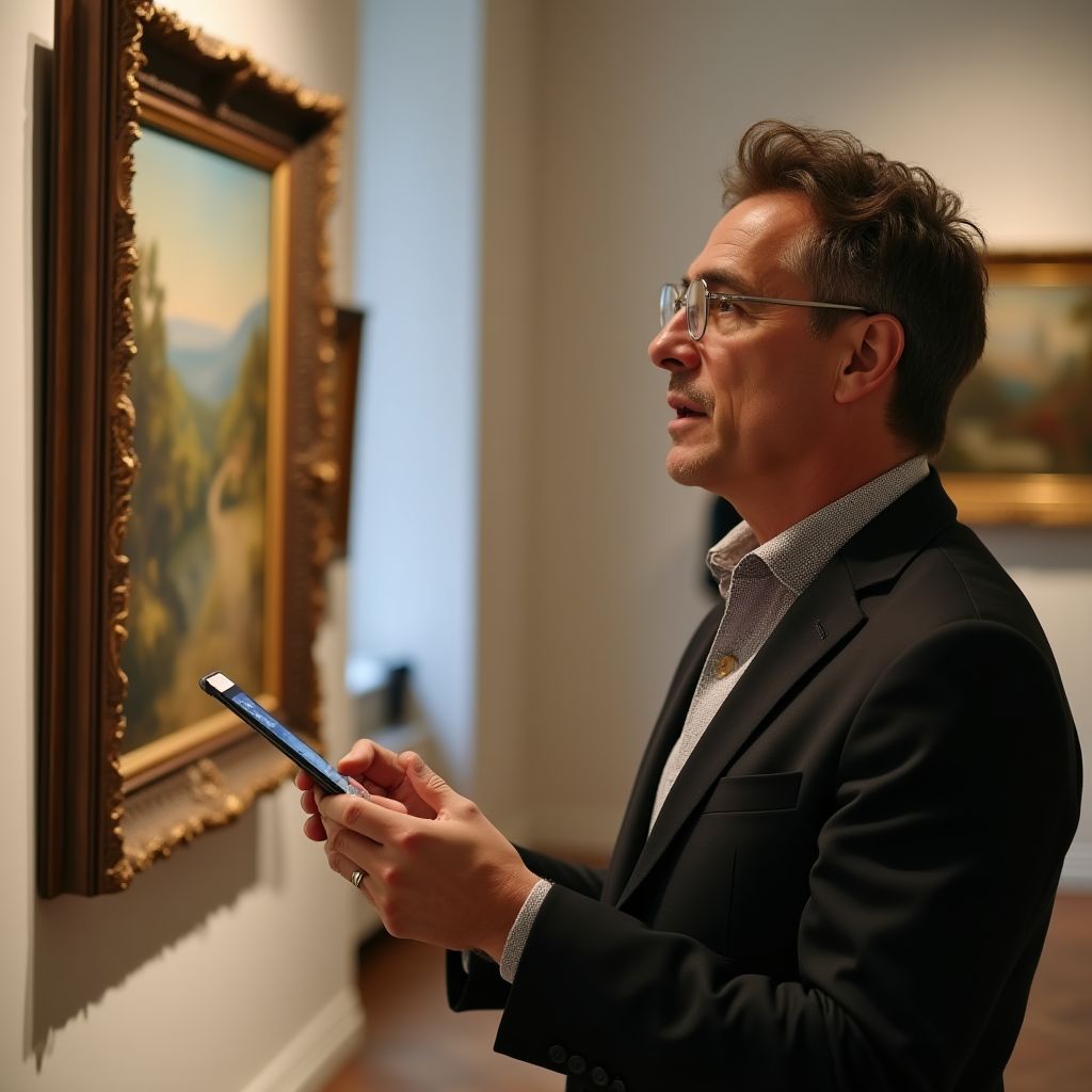 International art collector in gallery