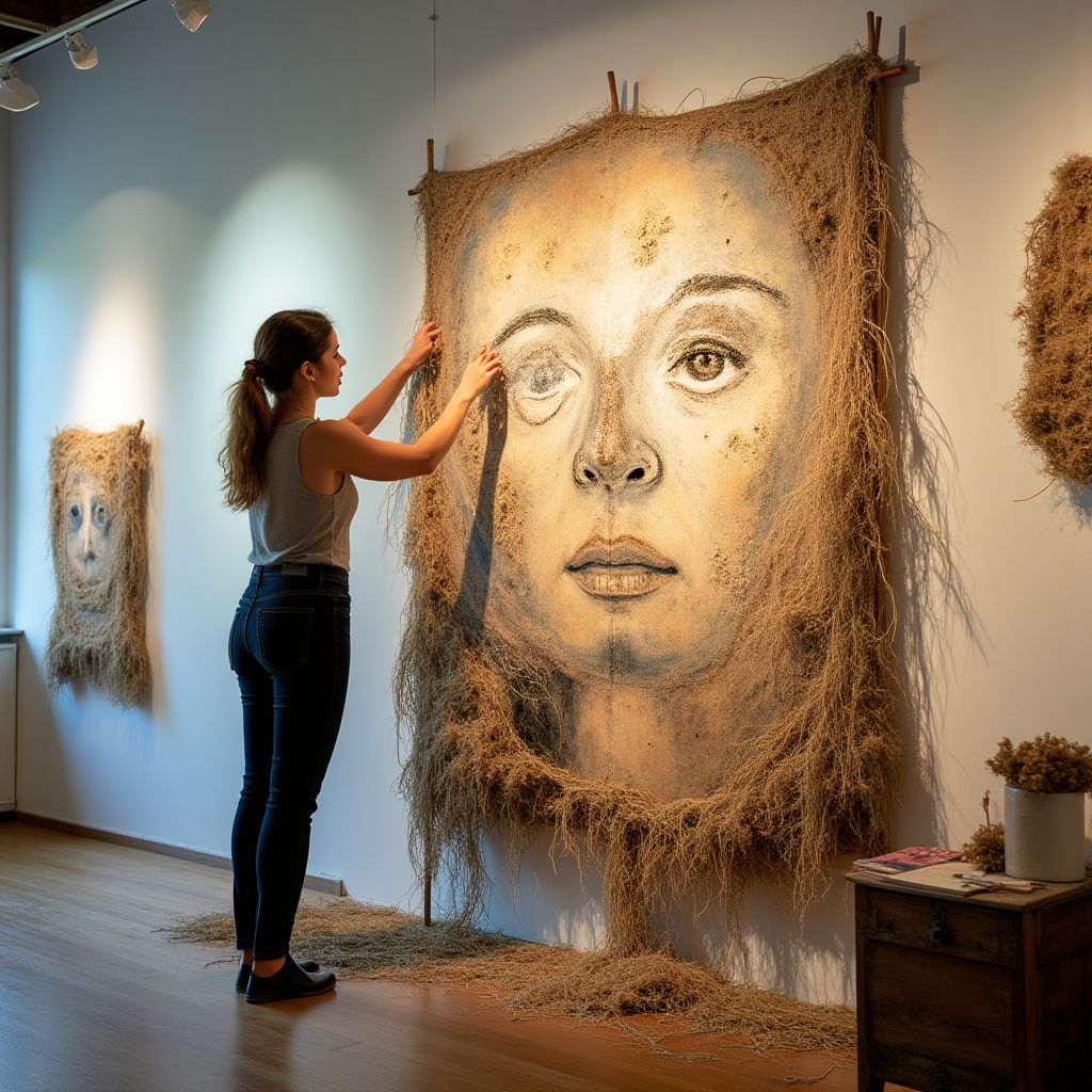 Multimedia artist working on large installation piece